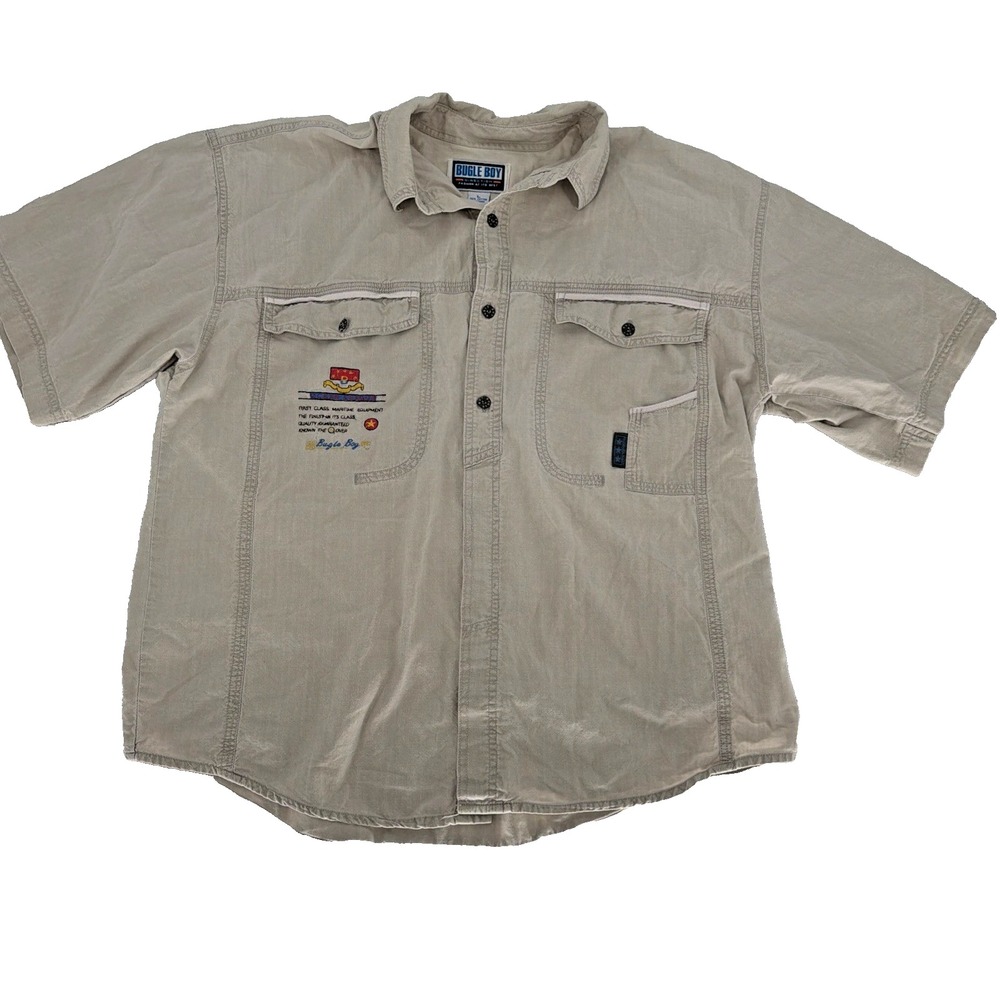 Vintage 90s Bugle Boy Men's Size L Cotton Khaki Safari Maritime Utility Shirt